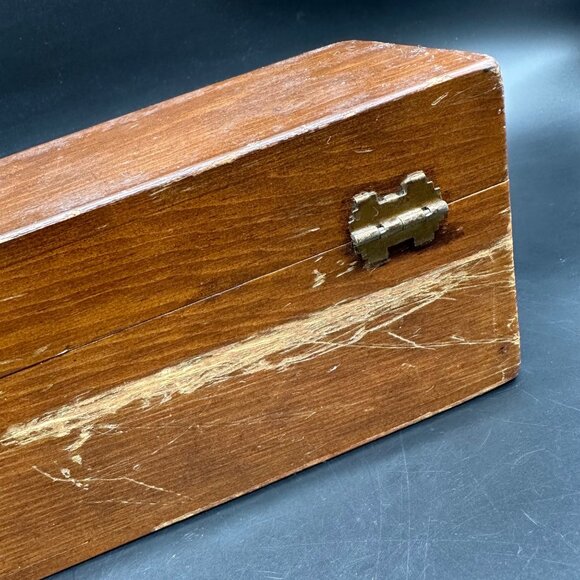 Vintage Wooden Recipe Box Kitchen Storage Hinged Lid 2 Compartments Retro As Is - Picture 9 of 13